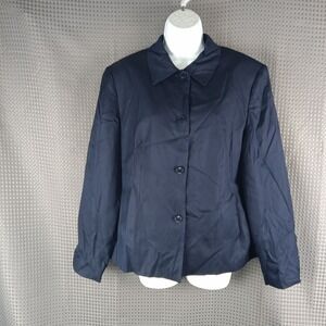 Talbots Women's Navy Blue Blazer Size 12 Silk‎ Wool Blend Button Front Collar